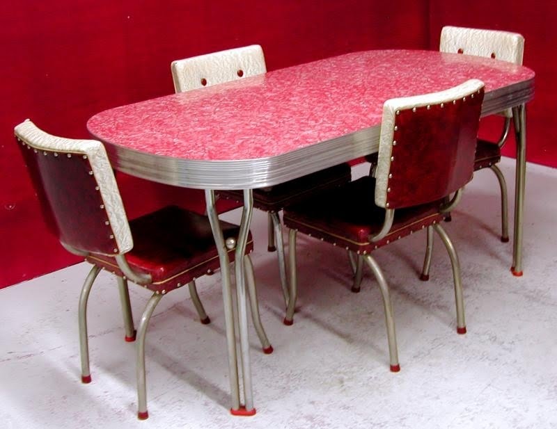 red 1950s formica kitchen table and chairs