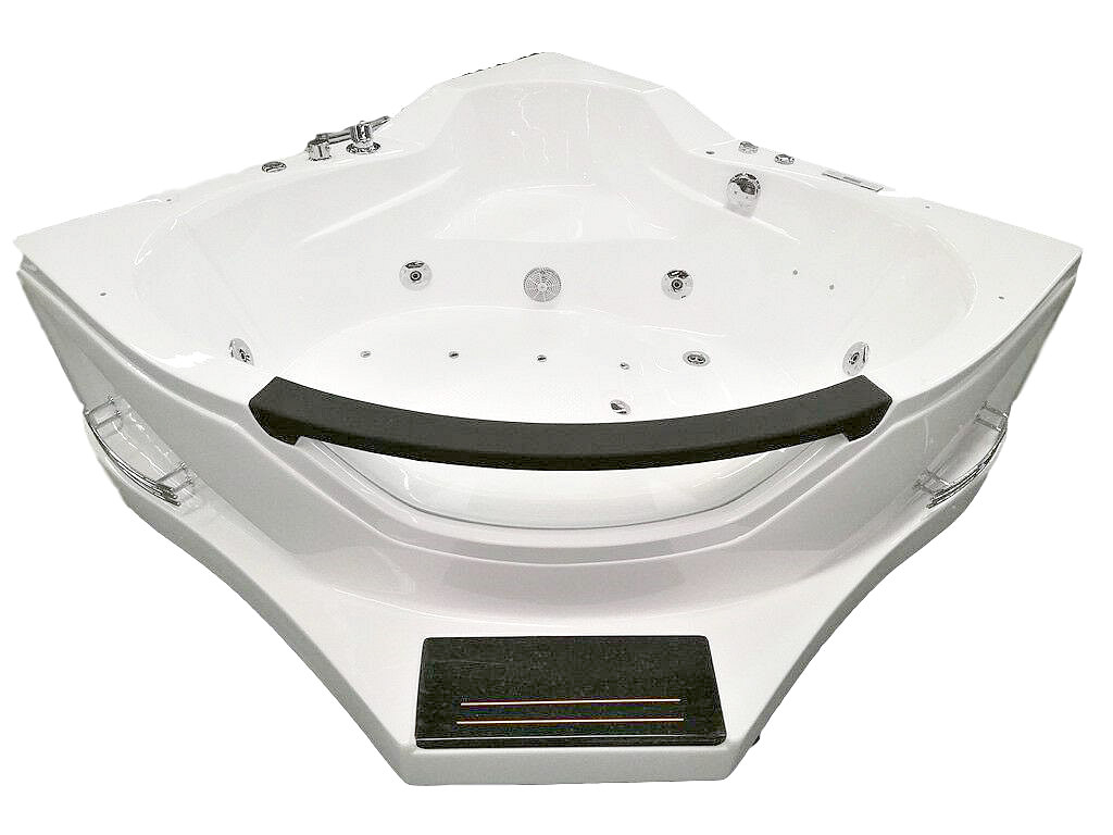 2 Person Bathtub White Corner Fitting Step-in Jetted Computerized Whirlpool, Window, 16 Massage Jets, Built-in Heater, FM Radio, Bluetooth SPA Tub Model SYM084A-sds