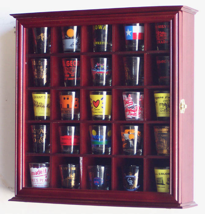 25 Shot Glass Display Case Cabinet Wall Rack Holder Box