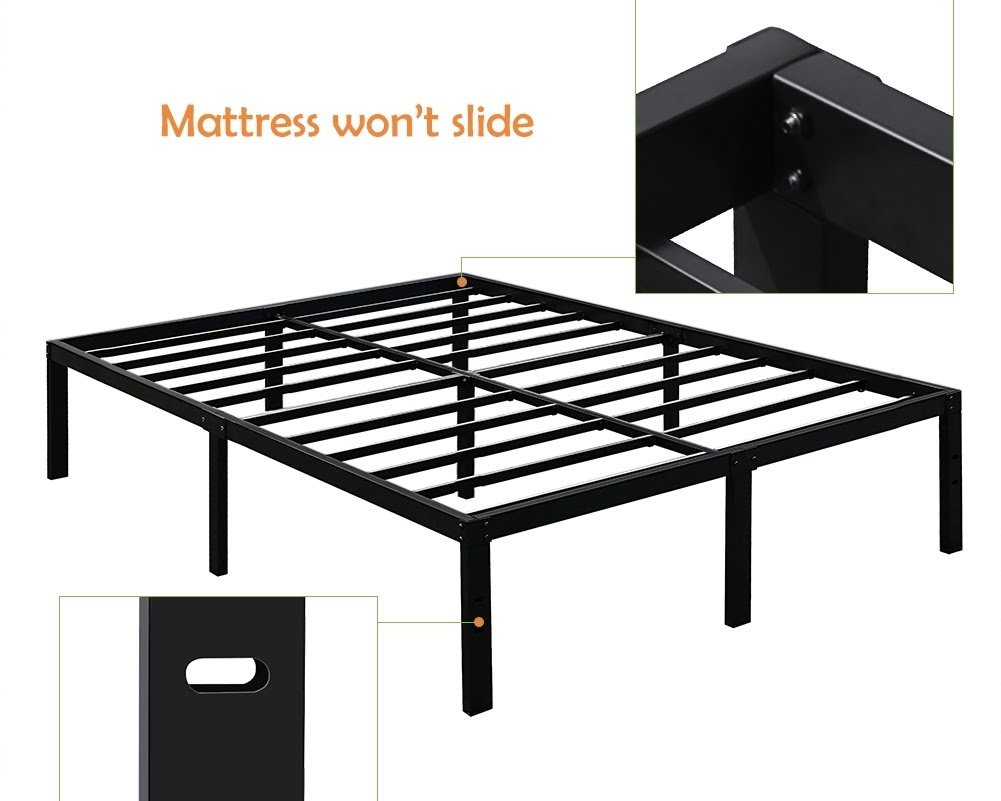 Queen Size Platform Bed Frame Mattress Foldable 14 Inch Metal Steel Heavy Duty 