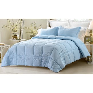 3pc Light Blue Reversible Solid/Embossed Stripe Comforter ...
