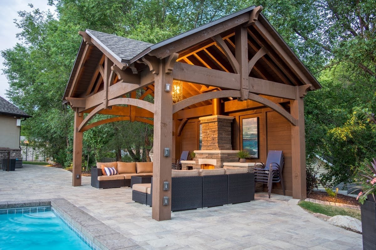 3rd Gable Pavilion w/Privacy Wall & Fireplace | Western ...