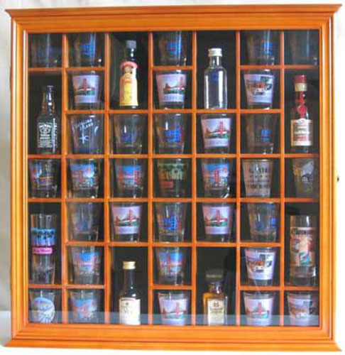 41 Shot Glass Display Case Holder Cabinet Wall Rack with