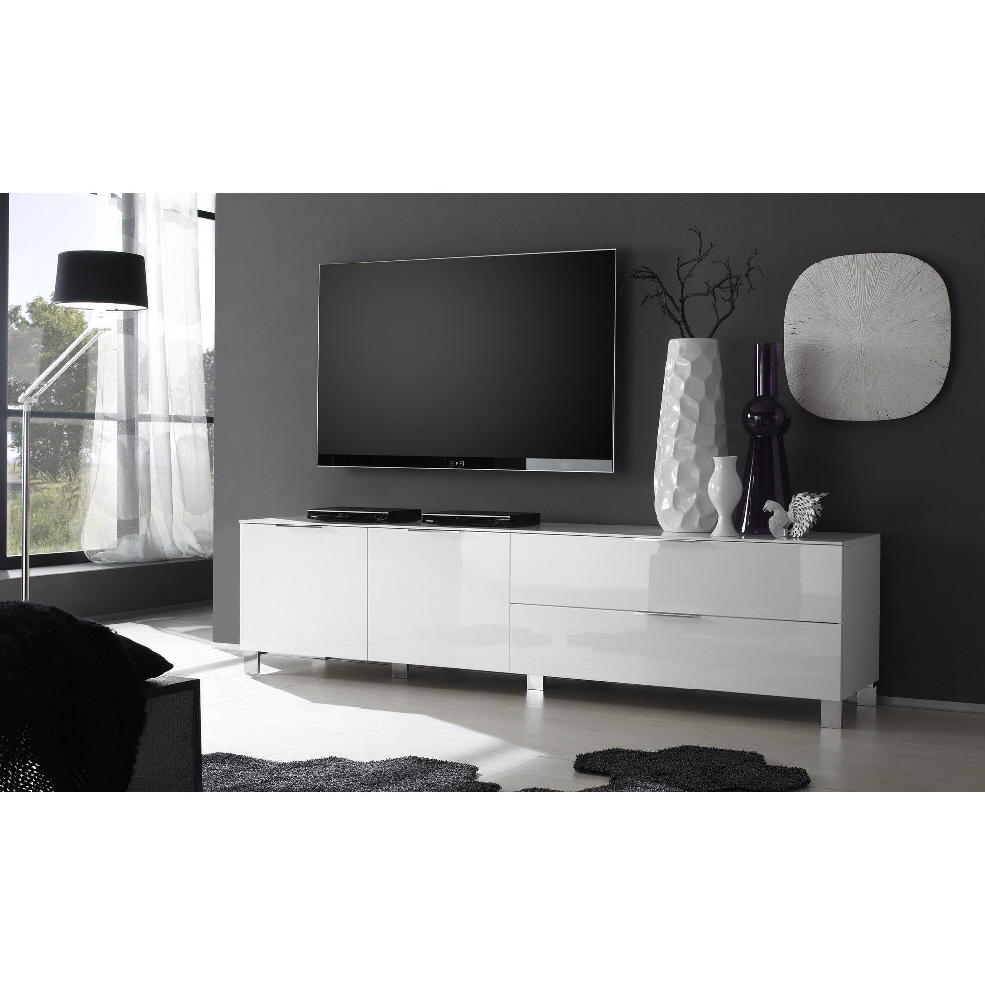 Without LED Body White Mat/Fronts White High Gloss TV Unit Cabinet TV Stand Entertainment Lowboard Luna 140 cm 