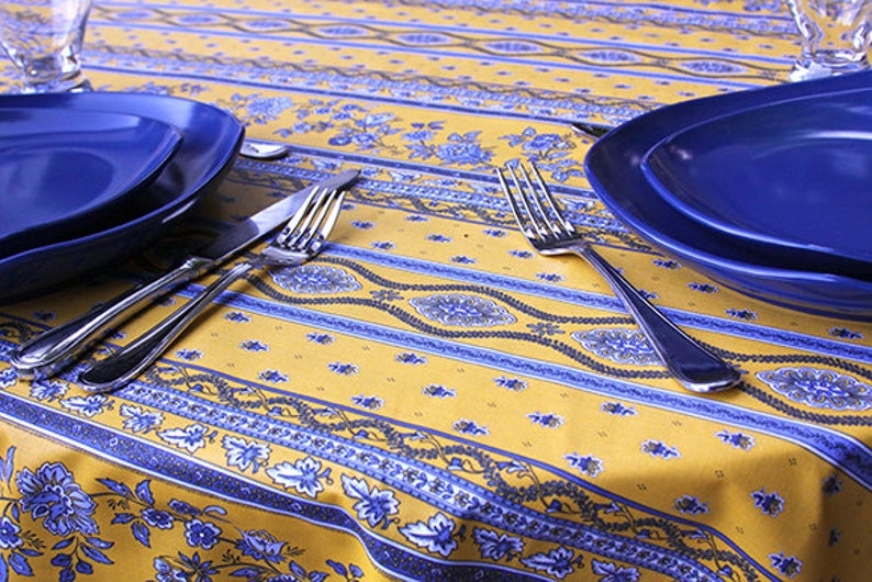 72 to 130 in Easy Care Rectangular or Oval Tablecloth Olives Branches in Blue Please Choose the size and the Shape Acrylic Coated Stain Resistant Indoor Outdoors Tablecloth 