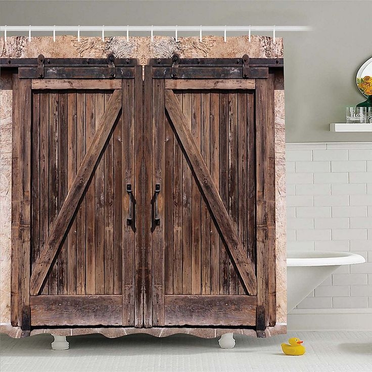 Shower Curtains US Rusty Lock Retro Rustic Wood Barn Door Waterproof