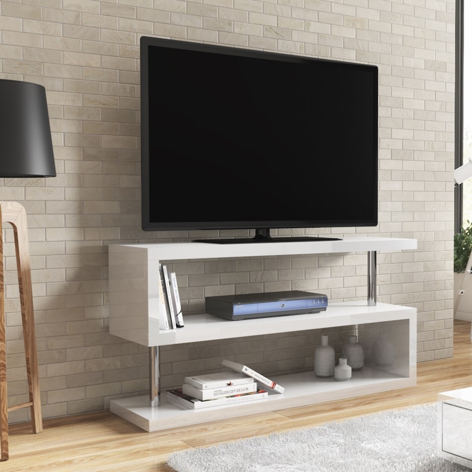 Artemis White High Gloss Geometric TV Stand | Furniture123