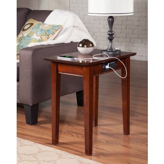 Atlantic Furniture Shaker Chair Side Table with Charging Station in Walnut