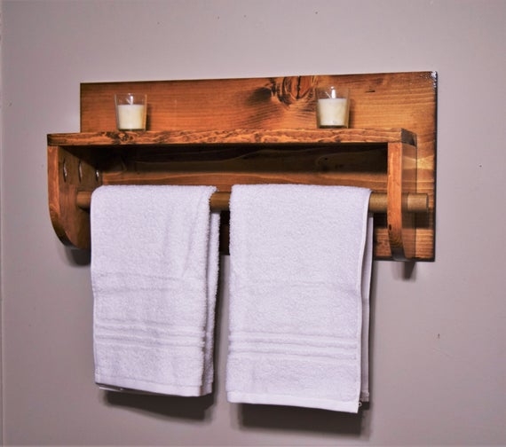 Towel Rack With Shelf Visualhunt, Wooden Bathroom Towel Rack With Shelf