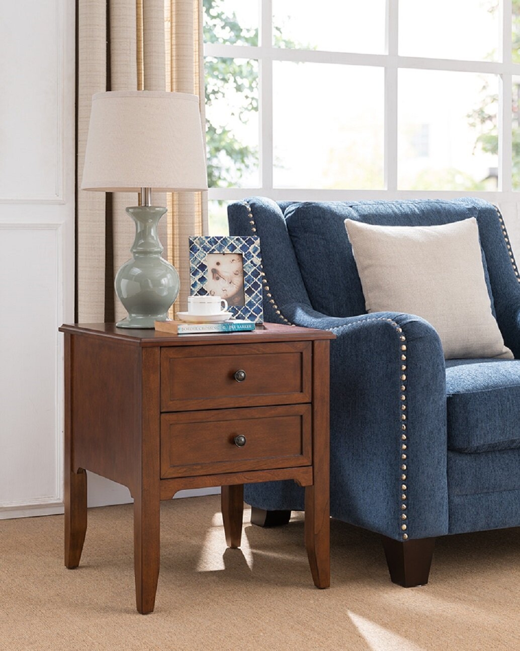 Baxter Side Table in Espresso with Charging Station