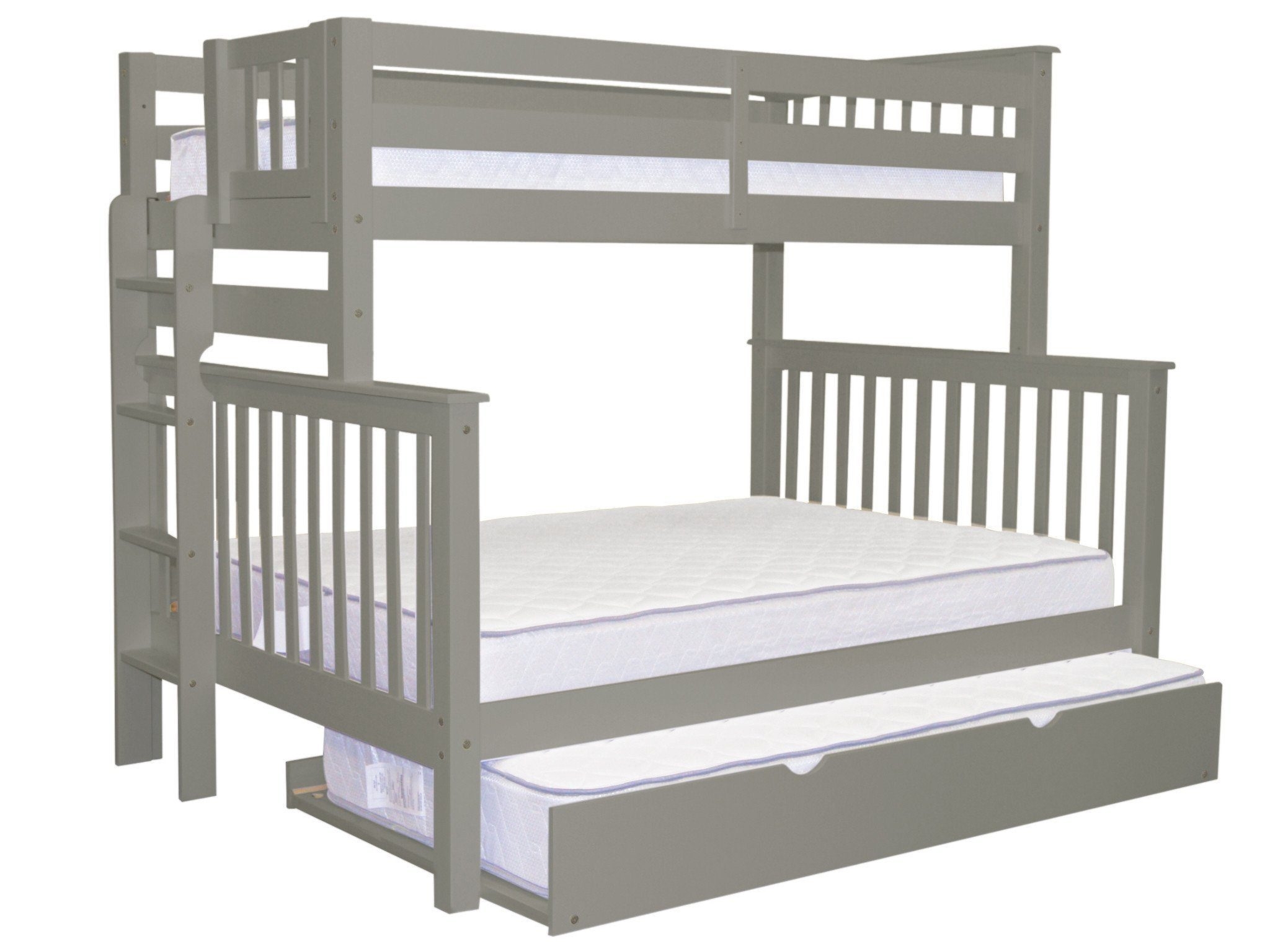 Bedz King Bunk Beds Twin over Full Mission Style with End Ladder and a Twin Trundle, Gray