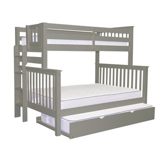 Bedz King Bunk Beds Twin over Full Mission Style with End Ladder and a Twin Trundle, Gray