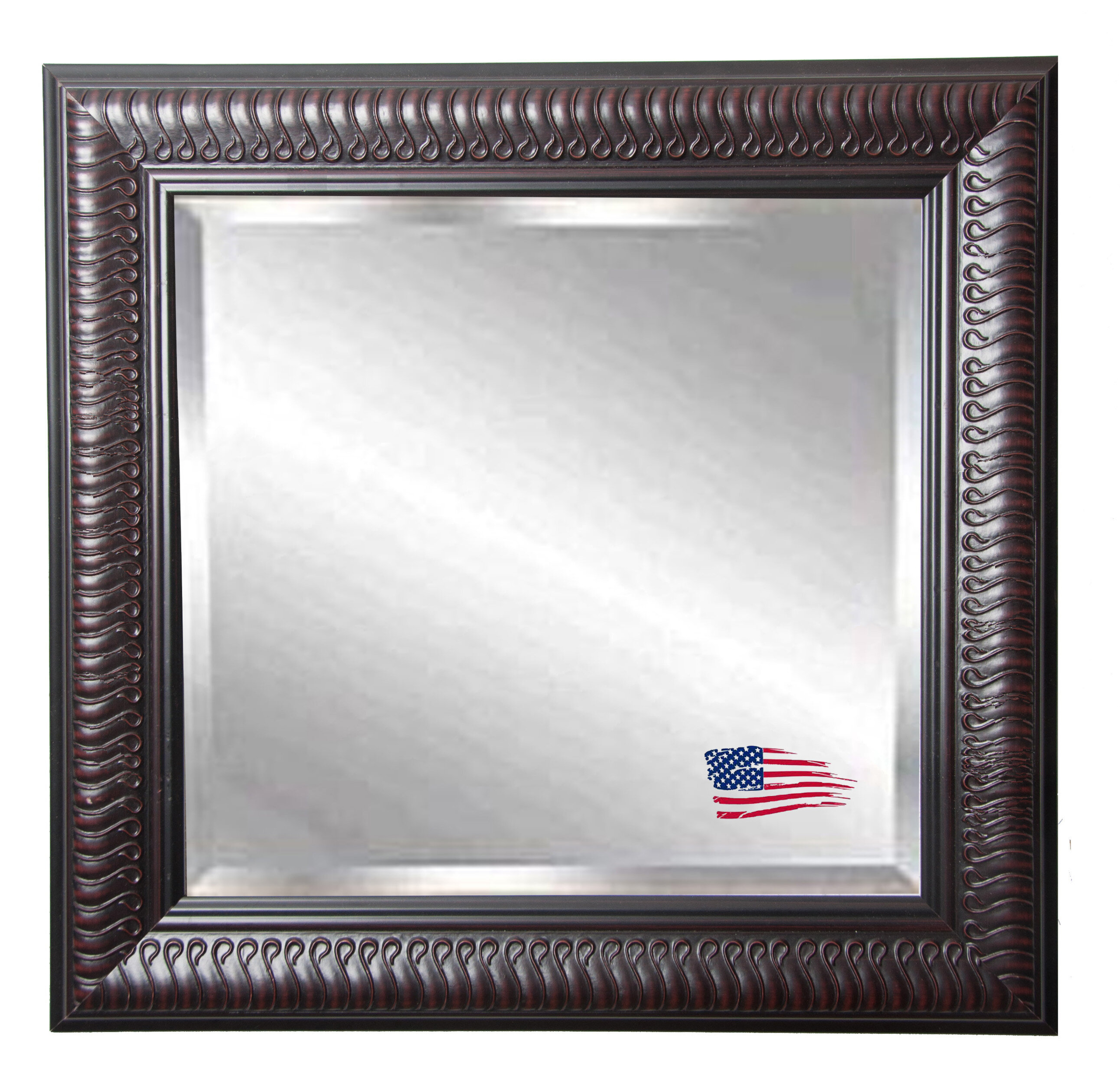 Beveled Square Wood Framed Wall Mirror