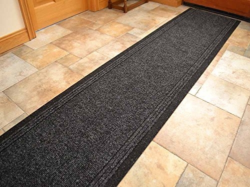 30cm Length: 1 eXtreme Grey Black Rubber Backed Very Long Hallway Hall Runner Narrow Rugs Custom Length Sold and Priced Per Foot
