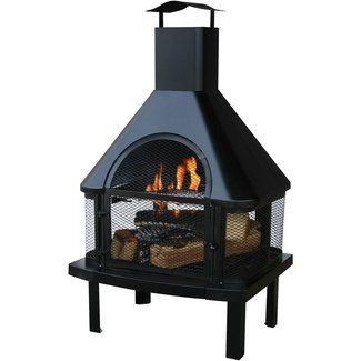 Black Outdoor Wood Burning Fireplace w/ Chimney - Tuffhut