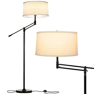 Brightech Ava LED Floor Lamp for Living Rooms - Standing Pole Light with Adjustable Arm - Office and Bedroom, Bright Reading Lamp with Drum Shade - Black
