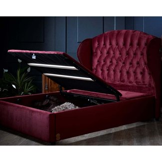 Burgundy Velvet Ottoman Bed - Super King Size - Beds