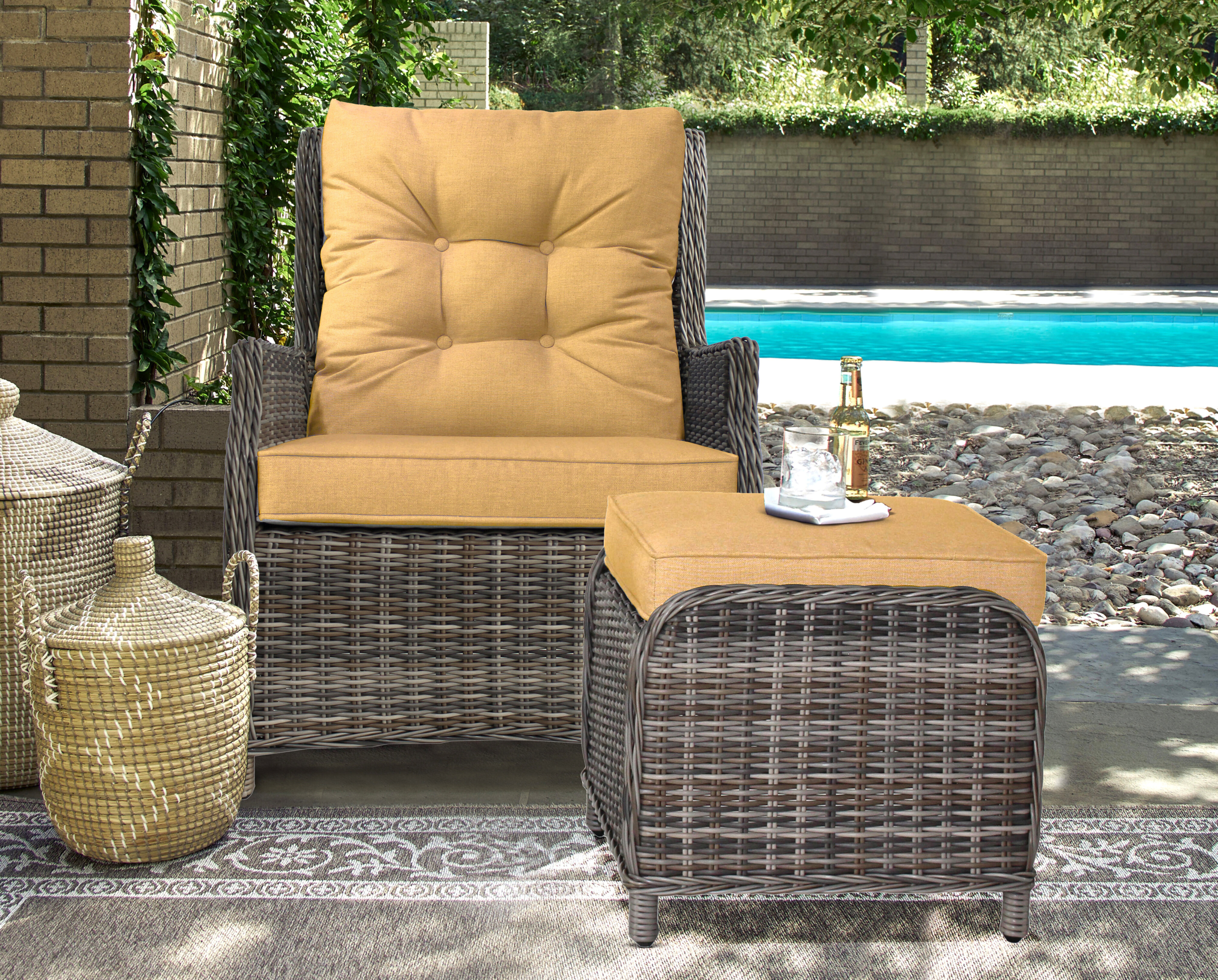 Outdoor Chairs With Ottoman Visualhunt, Outdoor Reclining Patio Chair Cushions
