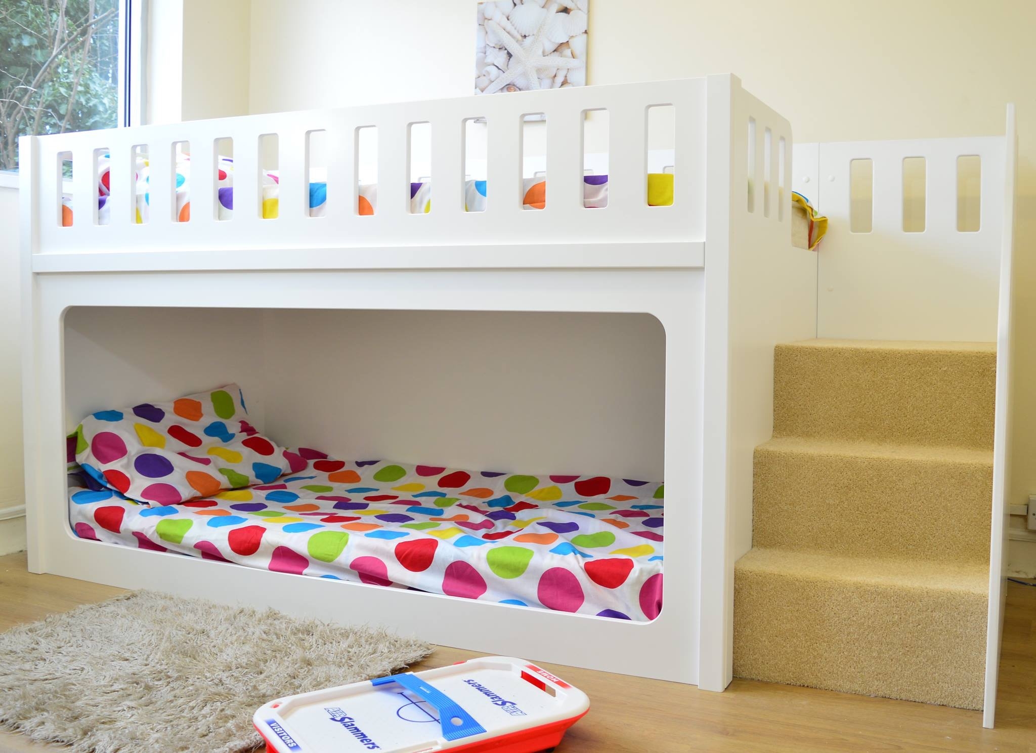 low bunk bed with stairs