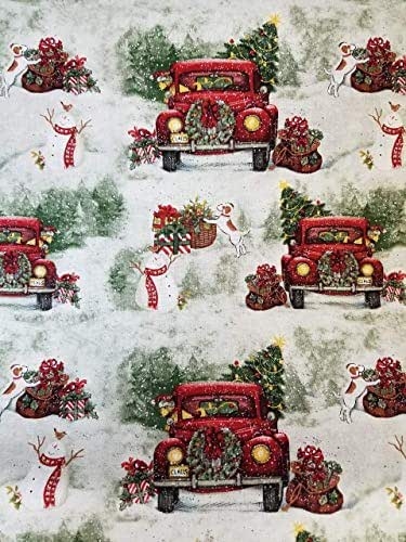 Christmas Red Pickup Truck Tree Country 16" Valance