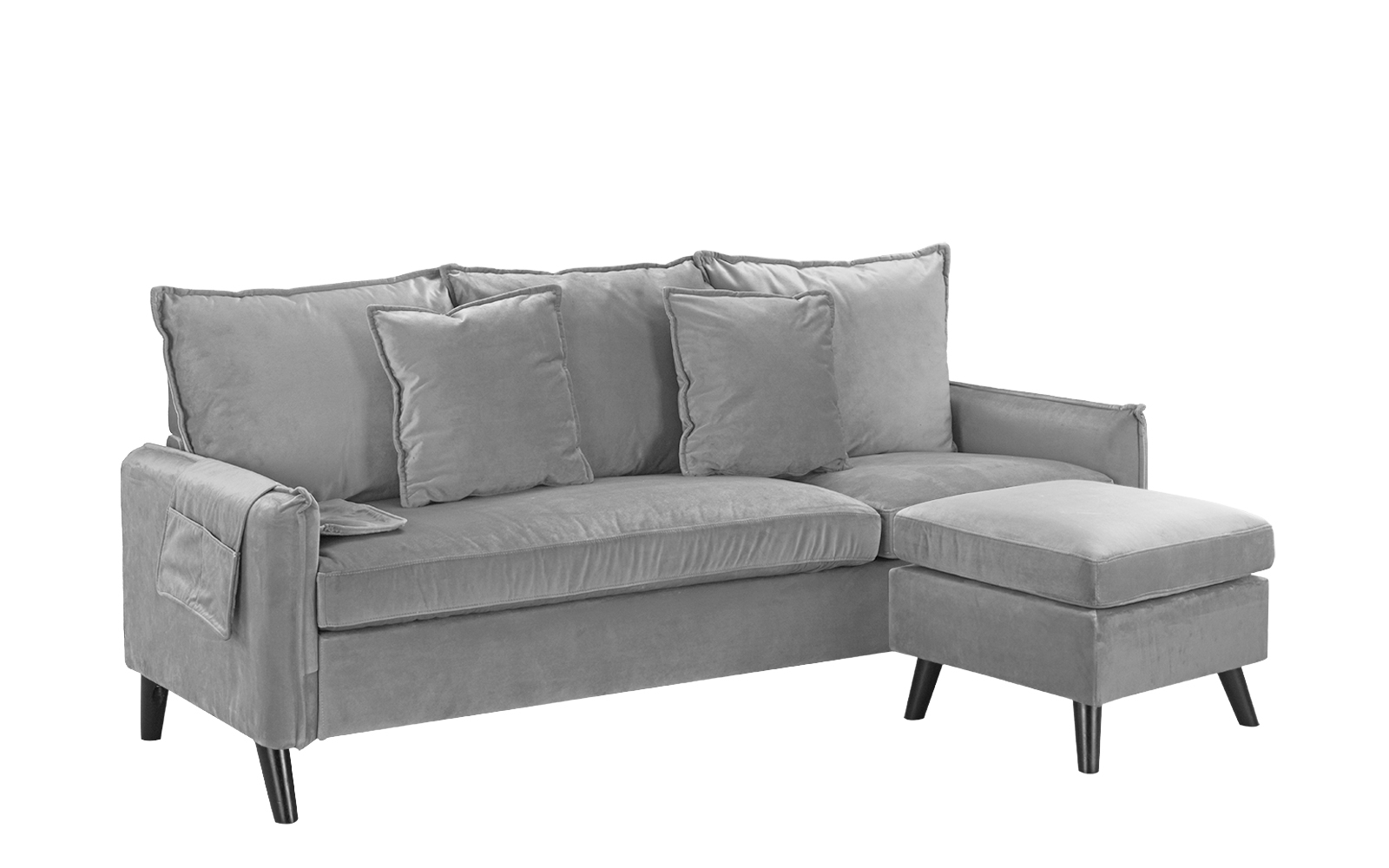 Classic Living Room Velvet Sectional Sofa, L-Shape Couch with Pocket Organizer