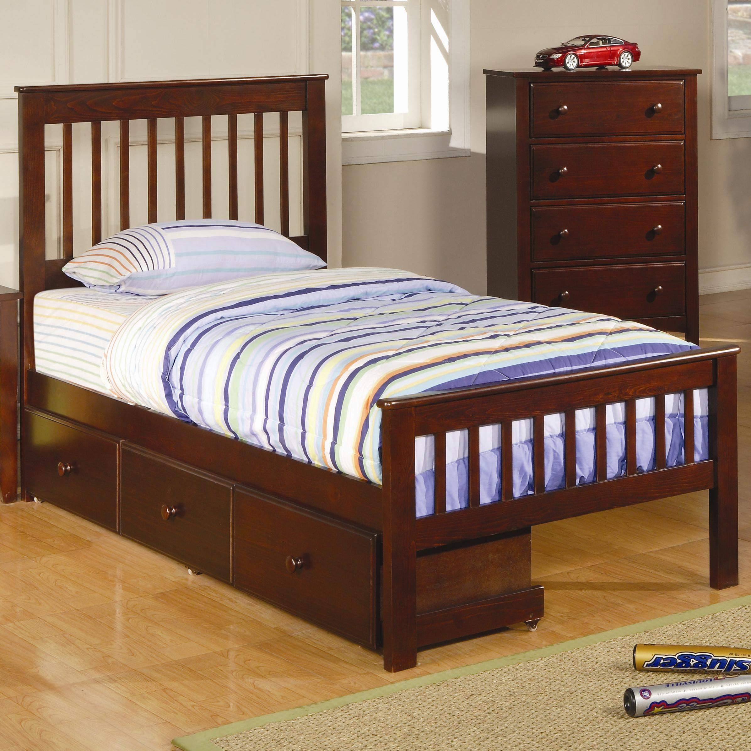 Coaster Parker Twin Slat Bed with Underbed Storage Drawer ...
