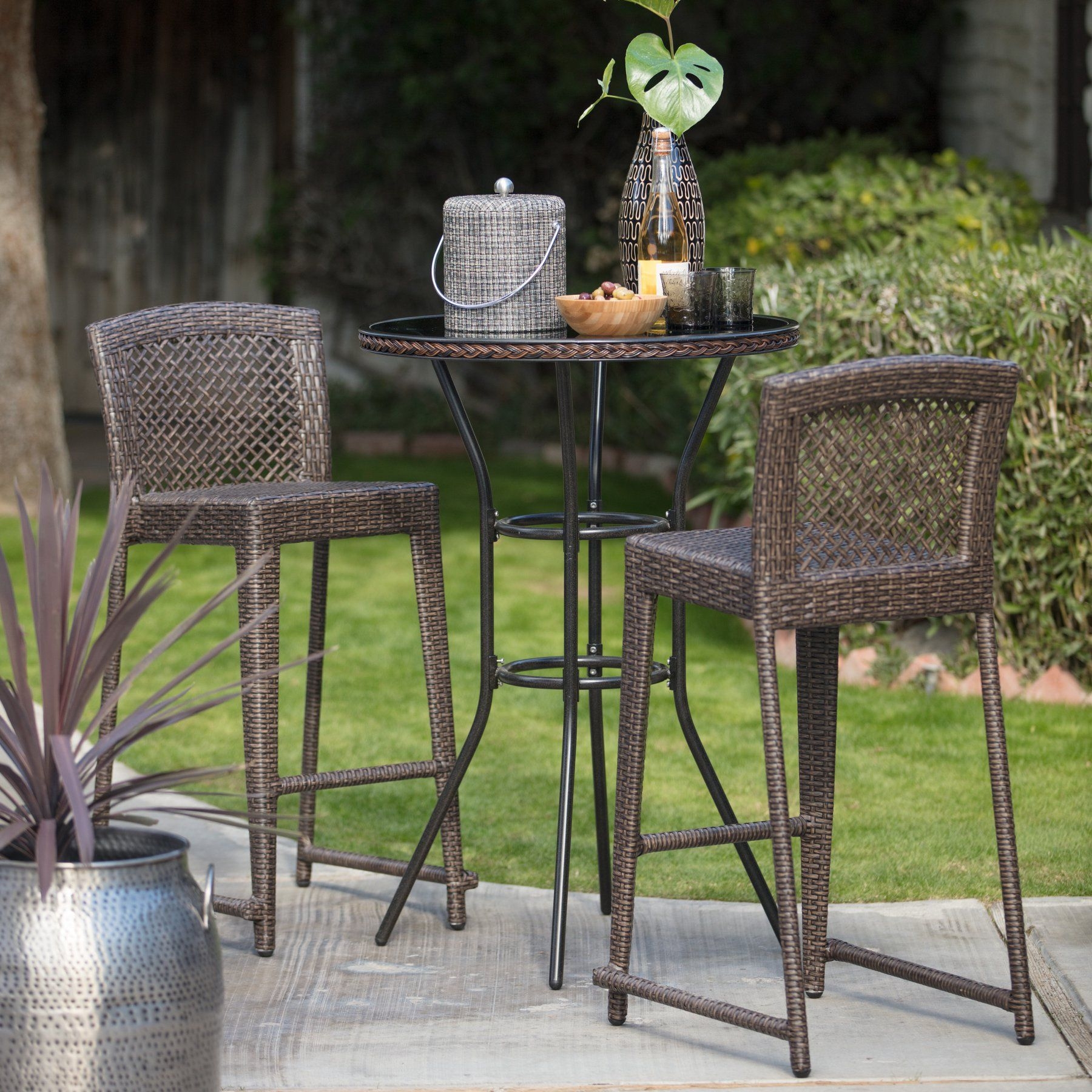 Bar Height Bistro Set Visualhunt, Outdoor High Top Bistro Table And Chairs
