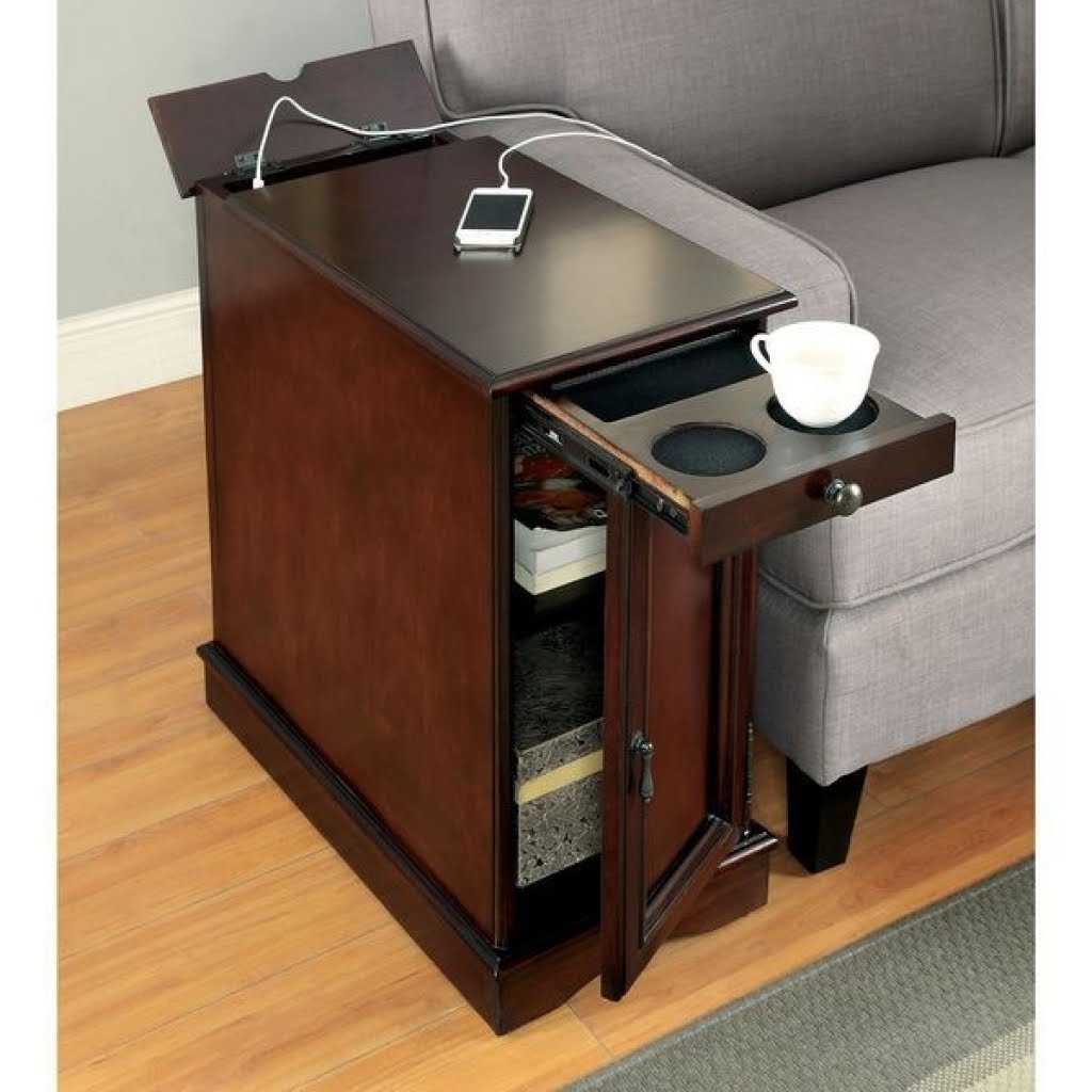 Details about   Sofa Side End Table with Power Outlet USB Charger Nightstand Storage Shelf Black 