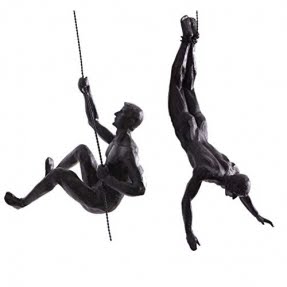 Creproly 2Pcs Resin Creative Climbing Man Wall Sculpture Nordic Style Figurine Hand-Finished Statue for Home Art Decor Black