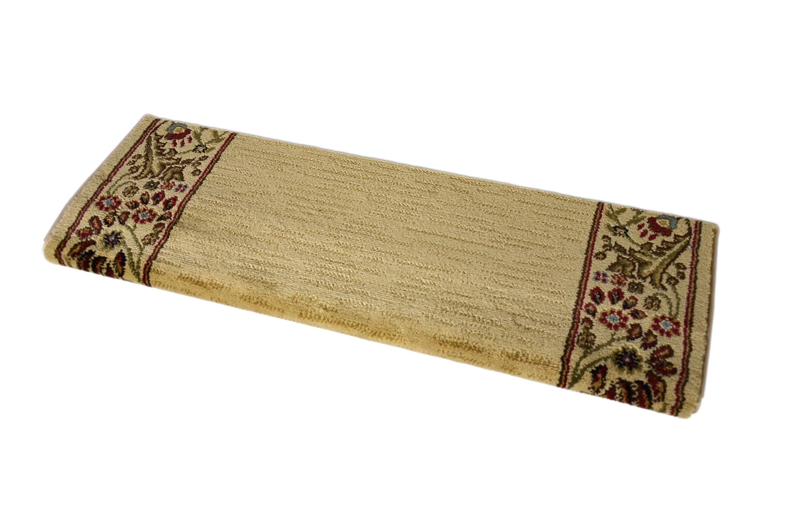 Dean Premium Pet Friendly Tape and Adhesive Free Non-Slip Bullnose Carpet Stair Treads - Talas Floral Beige (3)