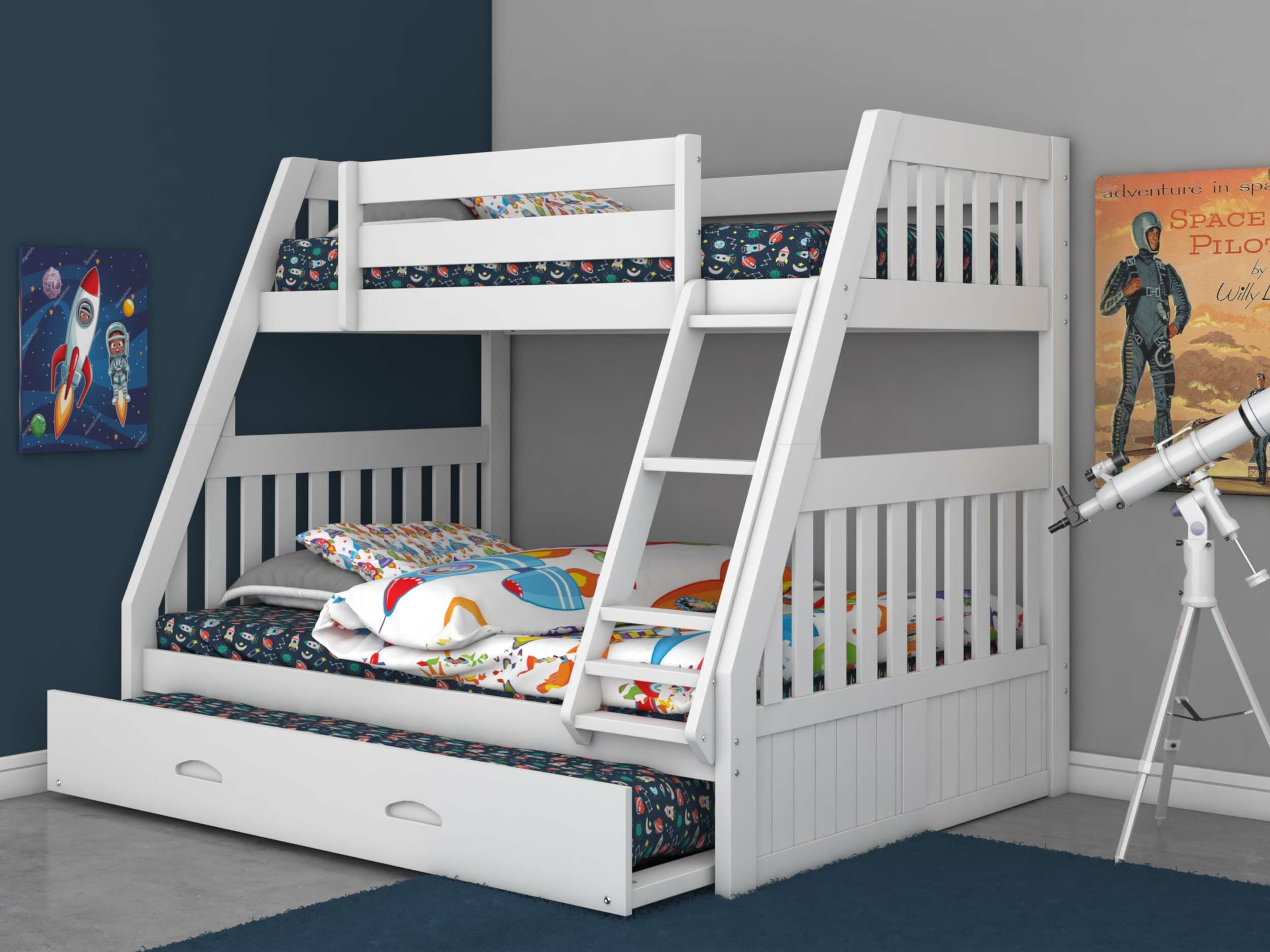 Discovery World Furniture Twin Over Full Bunk Bed with Trundle White