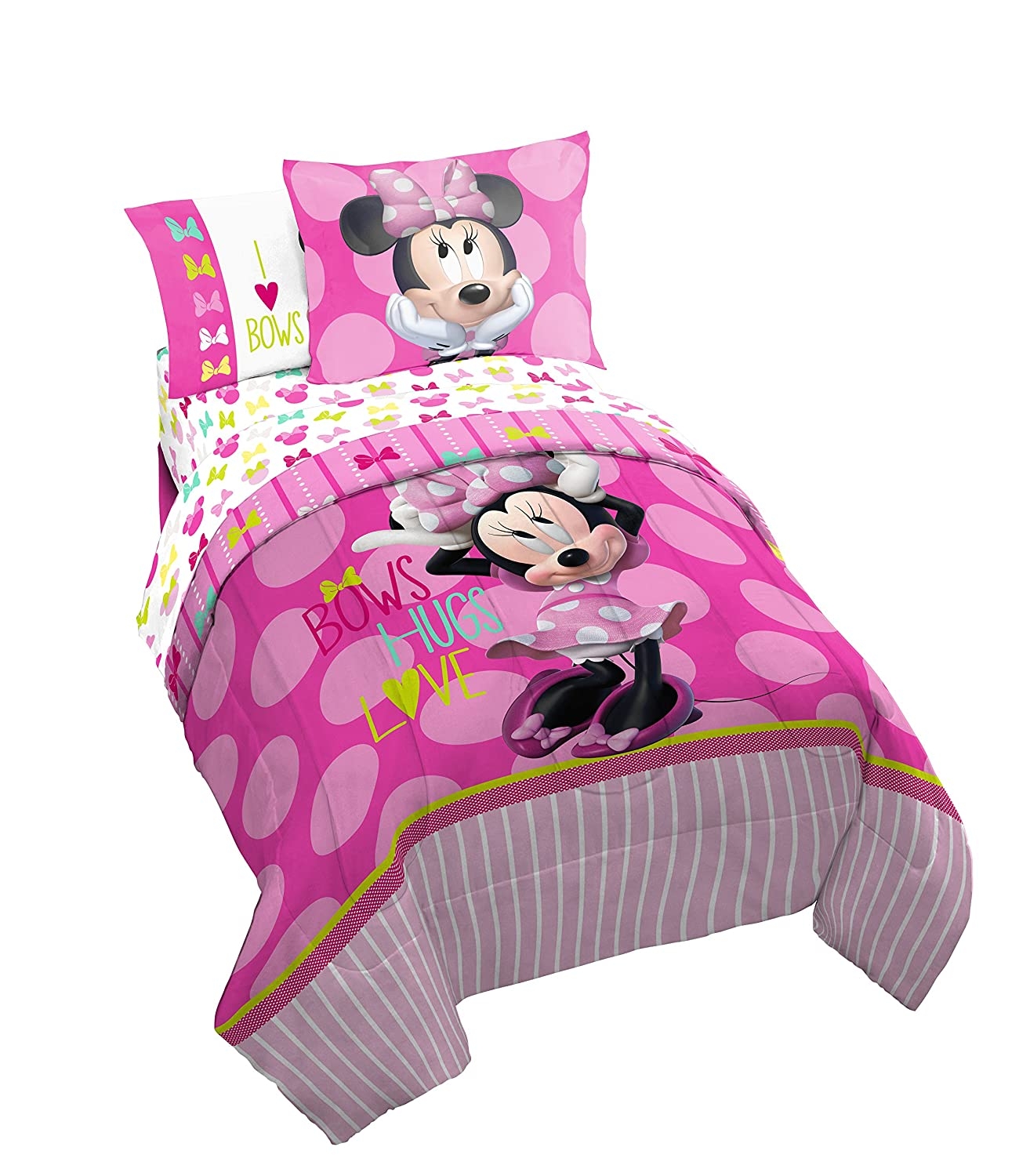 Jay Franco Disney Minnie Mouse Purple Love 4 Piece Twin Bed Set Official Disney Product Includes Reversible Comforter & Sheet Set Super Soft Fade Resistant Polyester - 
