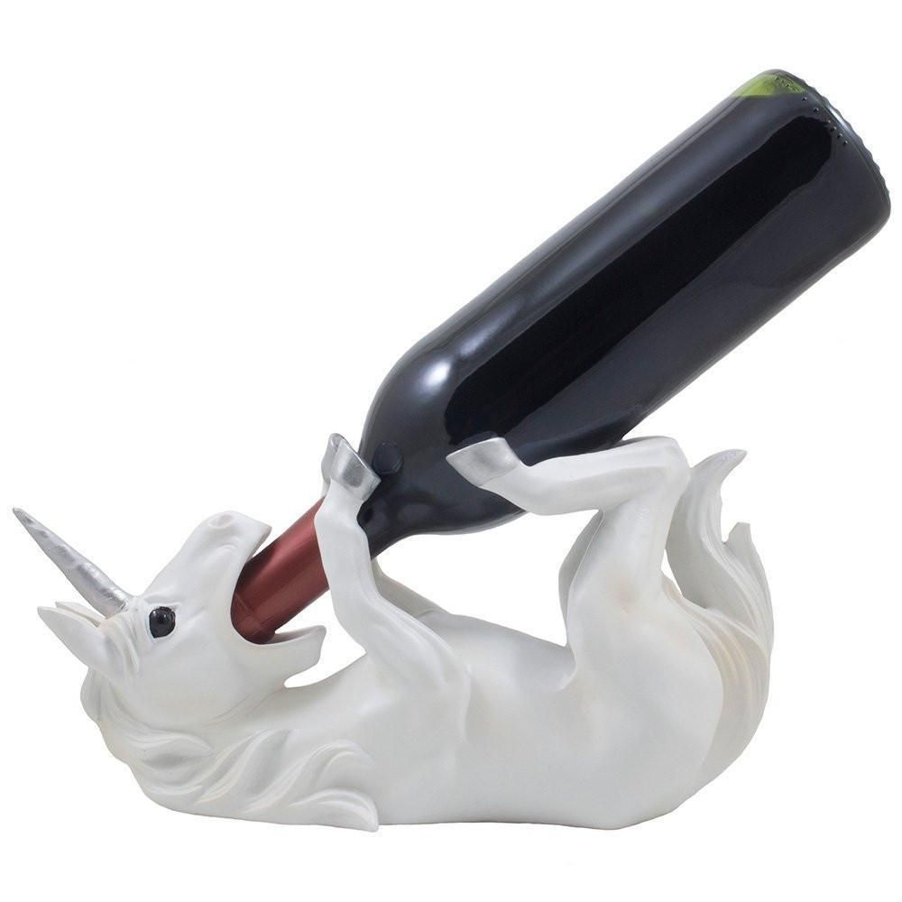 silver gray white UNICORN horse kitchen counter Wine bottle holder bar statue 