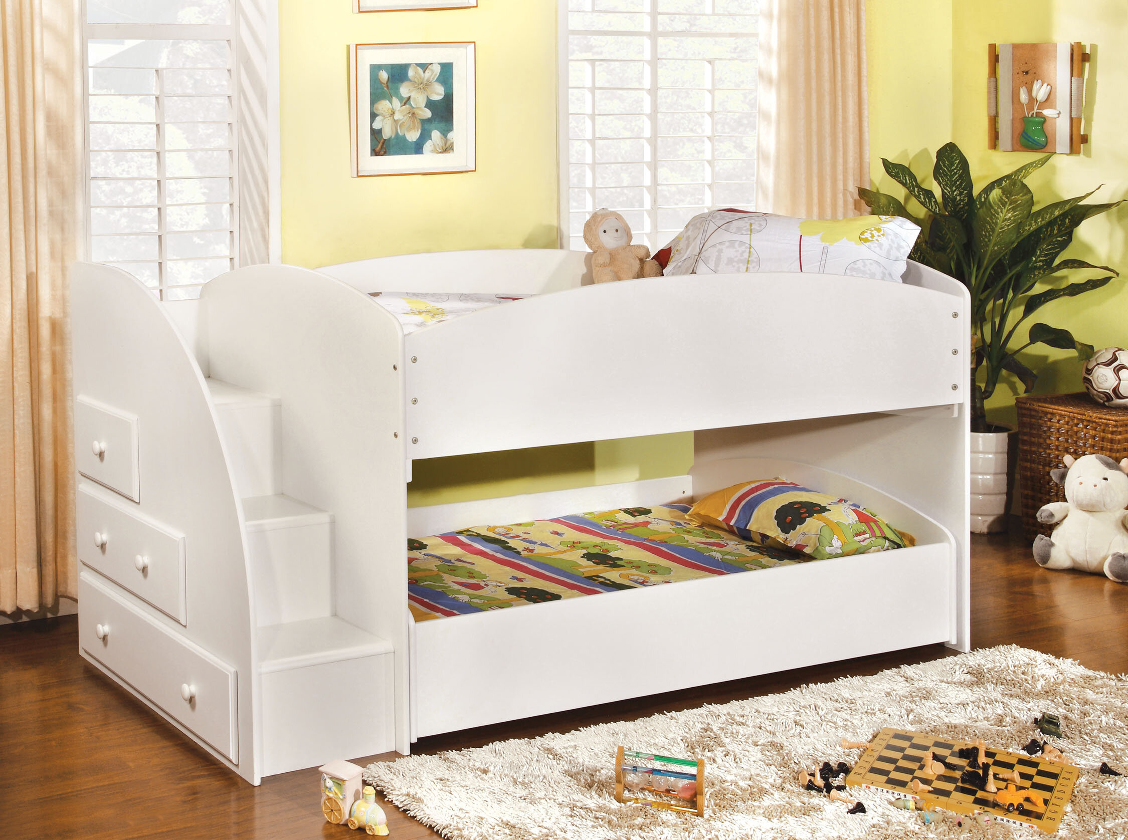 low bunk beds with storage