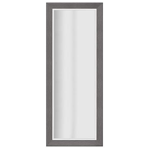 Everly Hart Collection 24x70 Graywash Woodgrain Framed Beveled Wall or Leaner Mirrors, Gray