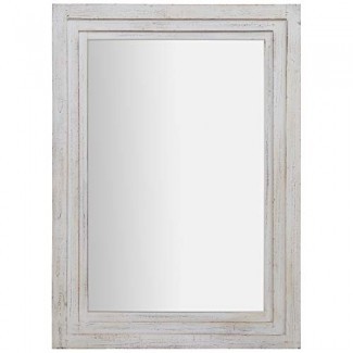 Everly Hart Collection 31x44 Distressed White Tiered Barnwood Framed Wall Mirrors,