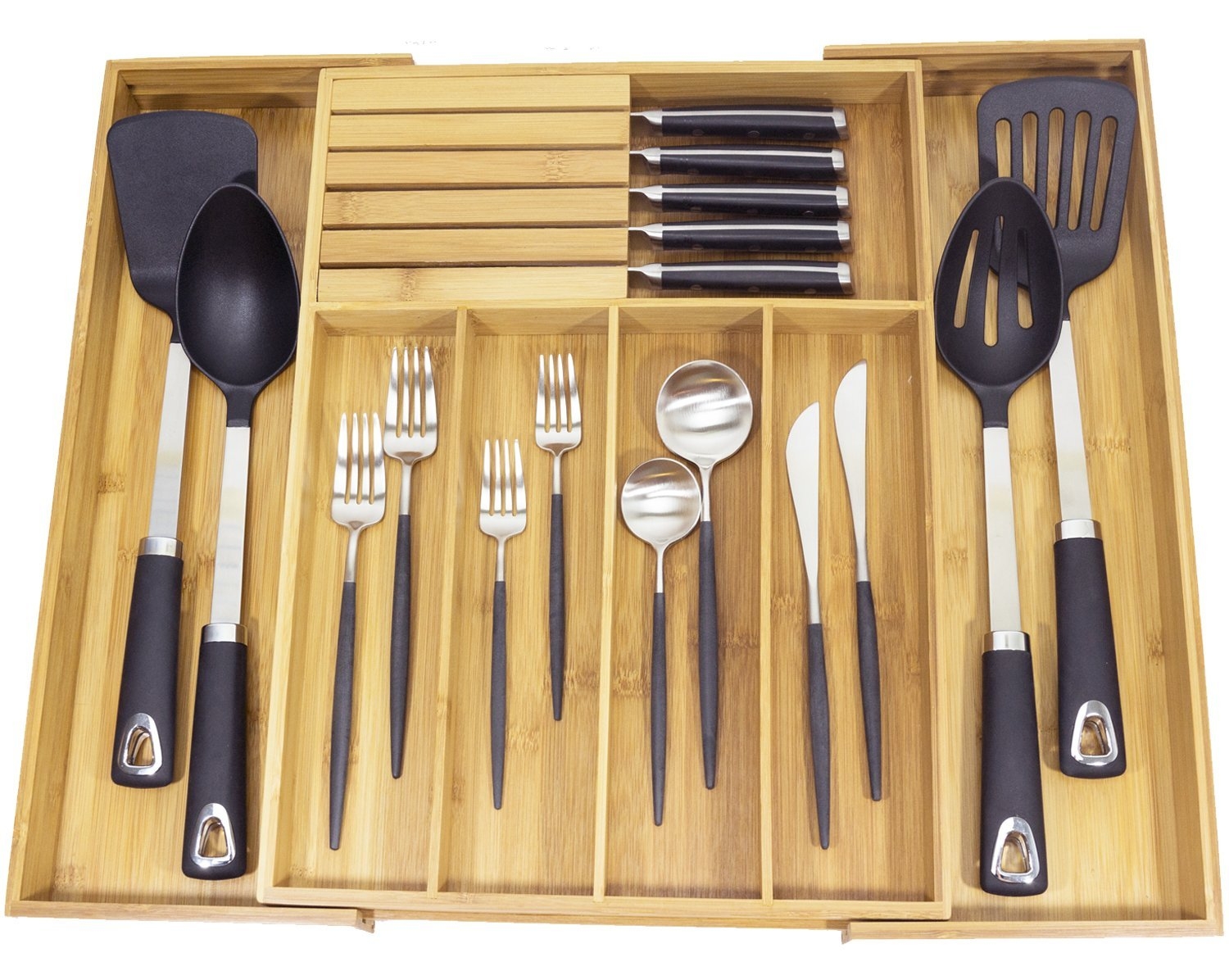 Versatile Kitchen Storage Units mDesign Kitchen Drawer Organiser Set of 3 Silverware Clear Cutlery Kitchen Drawer Inserts for Utensils