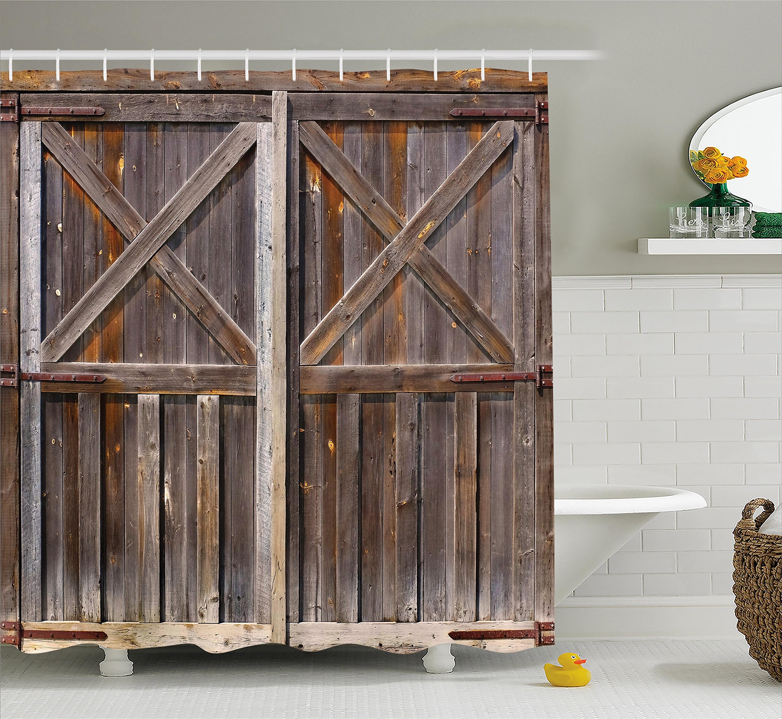Details about   Coxila Barn Door Shower Curtain Rustic Wood Garage Wooden Farm House Countryside 
