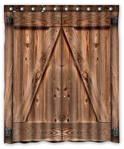 FMSHPON Double Wooden Barn Door Waterproof Fabric Bathroom Shower Curtain Size 60x72 inches