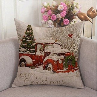 GaiYa Red Truck Tree Christmas Sofa Decoration Pillow Cover 18X18 Inches
