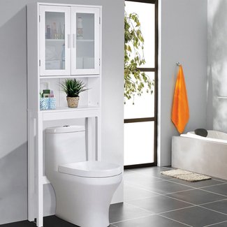 Home Over-the-Toilet Shelf Bathroom Storage Space Saver with Adjustable Shelf Collect Cabinet - White