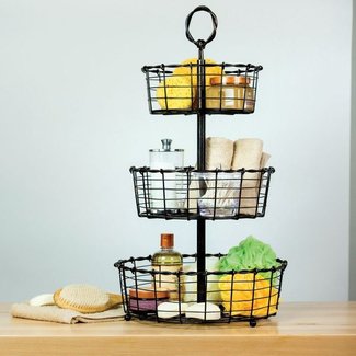 Giftburg Rustic Wrought Iron 3-Tier Wire Countertop Basket for Fruit, Vegetables or Cosmetics