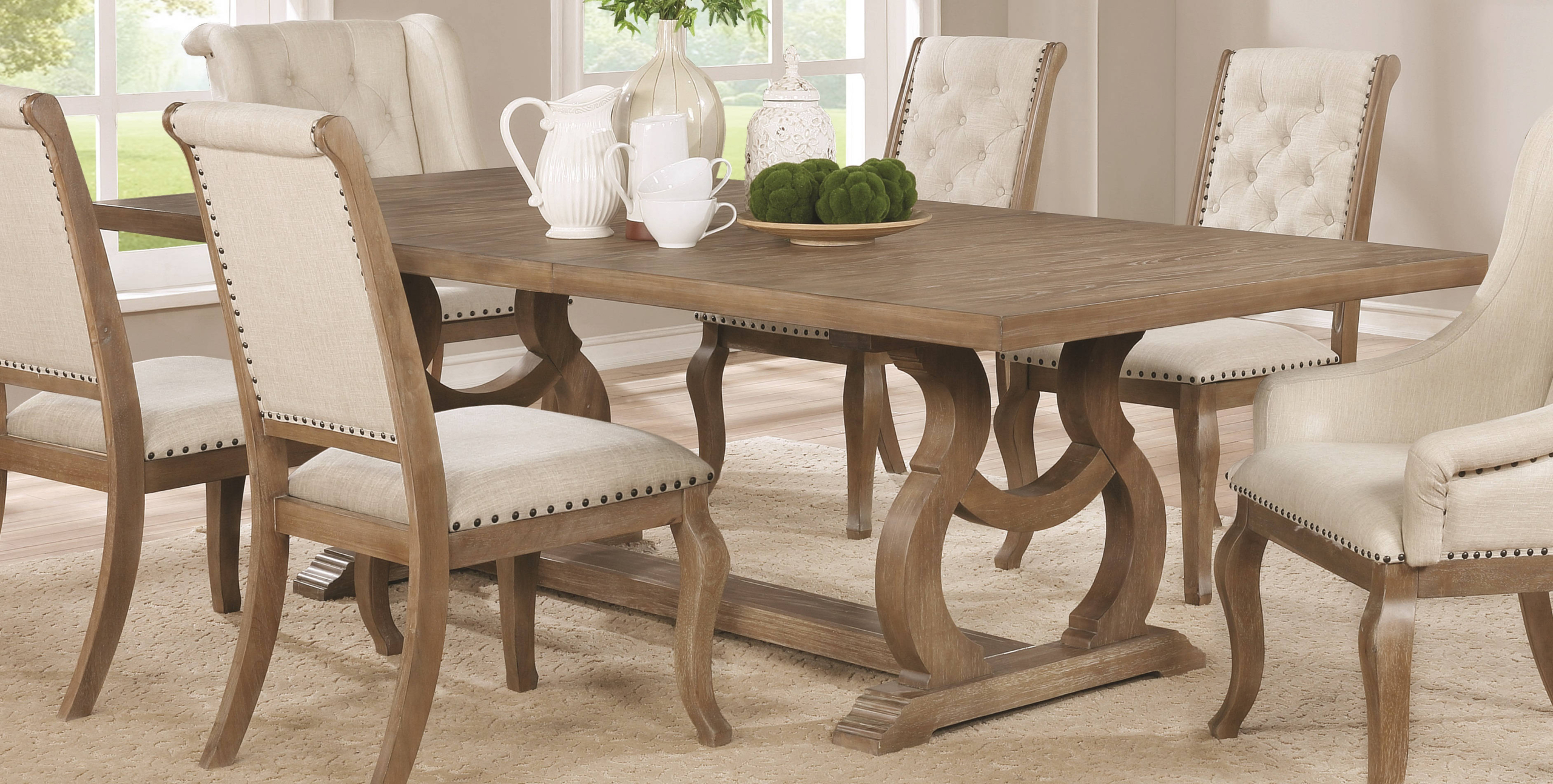 Glen Cove Dining Table with Trestle Barley Brown