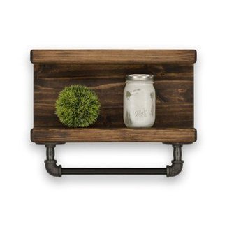 Handmade Rustic Two Tier Bathroom Shelf with Towel Bar