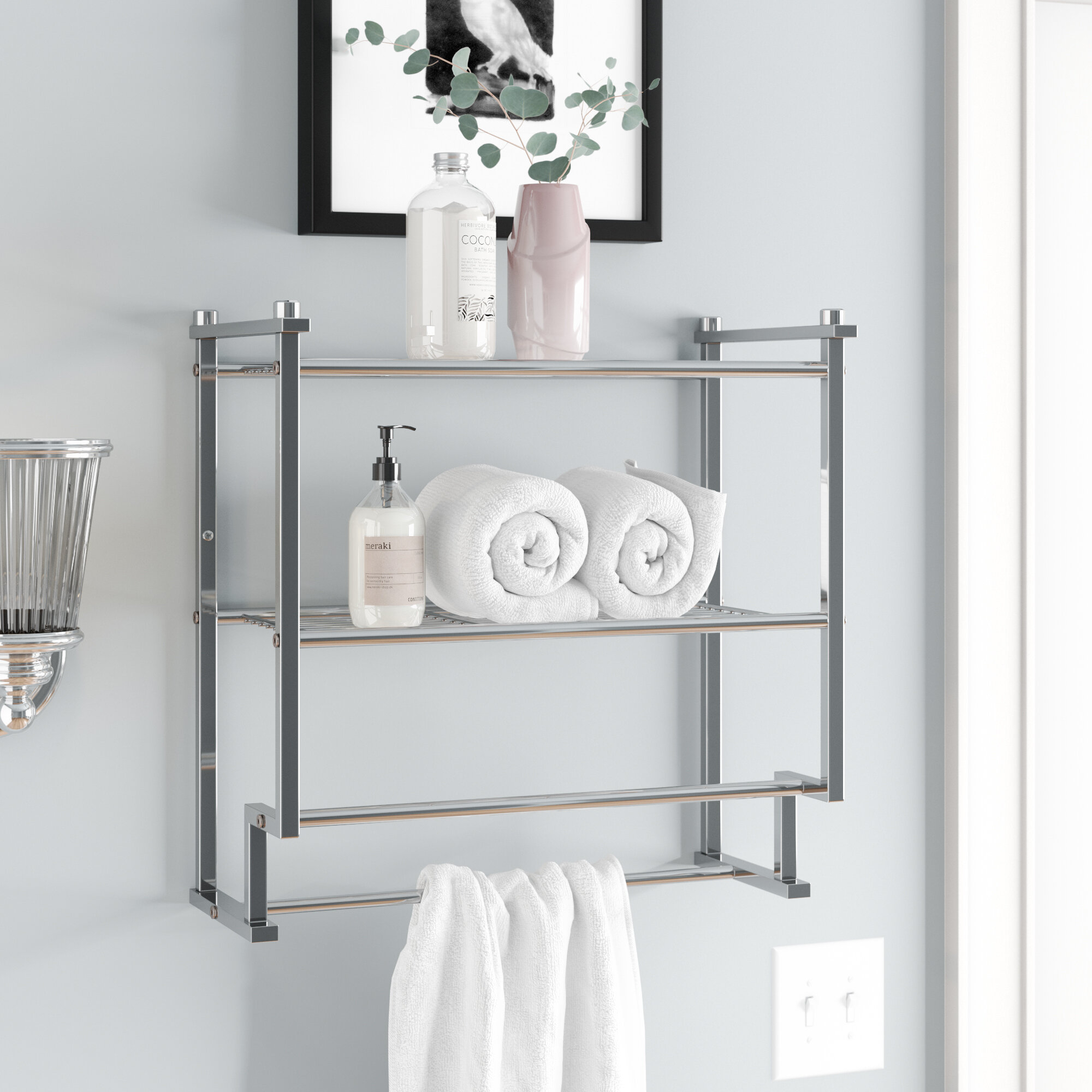 Details about   Floating Shelves With Towel Bar Wall Mounted Storage Shelves Organizer Bathroom 
