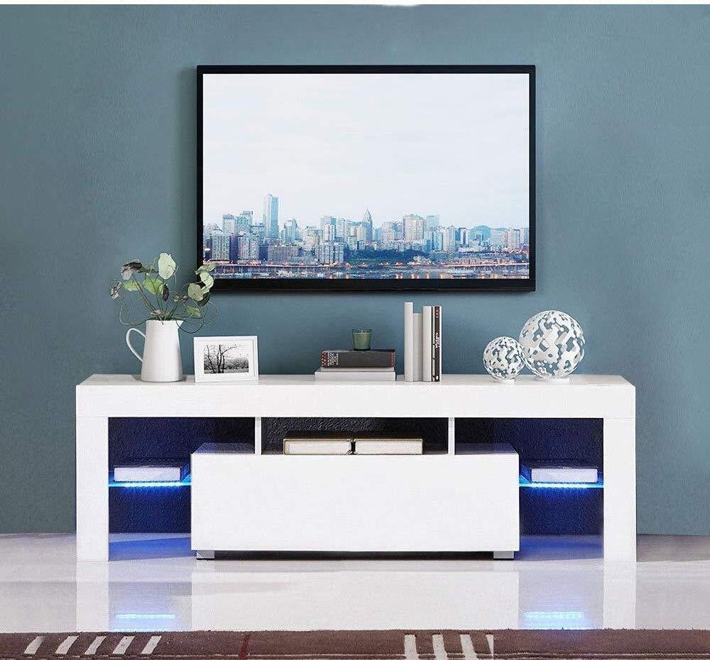 WestWood Modern High Gloss Matt TV Cabinet Unit Stand White RGB LED Light Home Furniture TVC06 130cm 