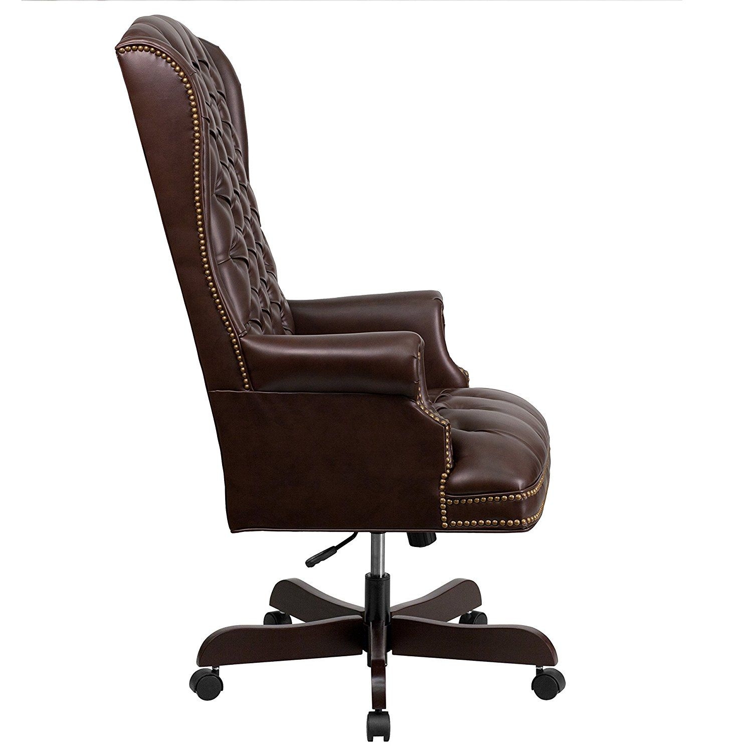 High Back Traditional Tufted Brown Leather Executive ...