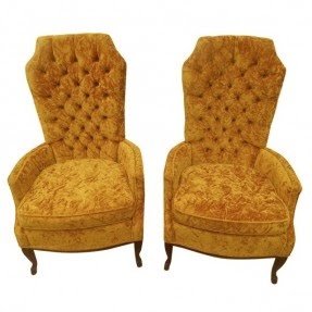 Hollywood Regency High Back Tufted Chairs - A Pair |