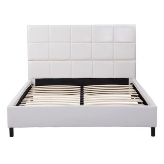 HomCom Queen Size White Faux Leather Low Profile Headboard ...