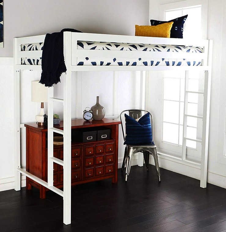 Home Accent Furnishings New Premium Deluxe Twin Metal Loft Bed in White Color